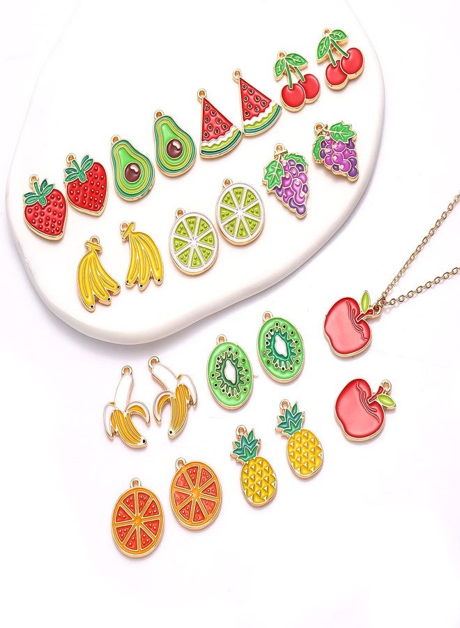 CEALXHENY 24PCS Enamel Fruit Charms for Jewelry Making Colorful Assorted Metal Pineapple Lemon Strawberry Watermelon Pendant Charms for DIY Necklace Bracelet Earrings (24pcs Fruit Charms) - Image 4