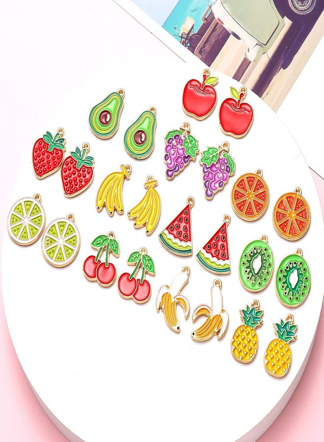 CEALXHENY 24PCS Enamel Fruit Charms for Jewelry Making Colorful Assorted Metal Pineapple Lemon Strawberry Watermelon Pendant Charms for DIY Necklace Bracelet Earrings (24pcs Fruit Charms) - Image 5
