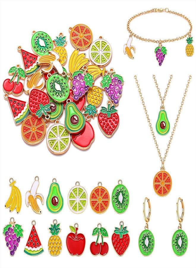 CEALXHENY 24PCS Enamel Fruit Charms for Jewelry Making Colorful Assorted Metal Pineapple Lemon Strawberry Watermelon Pendant Charms for DIY Necklace Bracelet Earrings (24pcs Fruit Charms) - Image 1