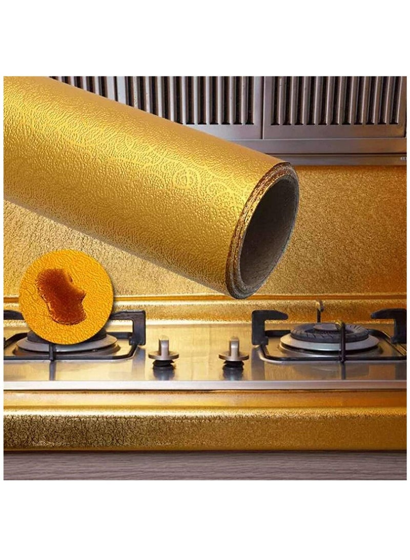 ورق جدران ذهبي مجعد ذاتي اللصق - ورق جدران من الفينيل للمطبخ، مقاوم للزيوت، ومقاوم للماء، ومقاوم للحرارة - 3 أمتار - Image 4