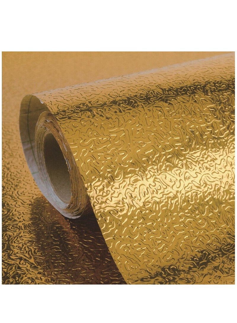 ورق جدران ذهبي مجعد ذاتي اللصق - ورق جدران من الفينيل للمطبخ، مقاوم للزيوت، ومقاوم للماء، ومقاوم للحرارة - 3 أمتار - Image 1
