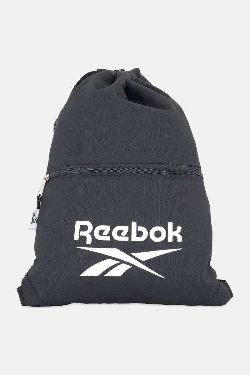 Reebok حقيبة ظهر بسحاب للرجال بشعار مطرز، سوداء - Image 1