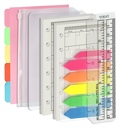 Harphia A7 6-Hole Binder Refill Value Set: 90-Sheet Monthly Plan Loose Leaf Paper with Stickers and Dividers, Planner Insert with Binder Pockets - Image 1