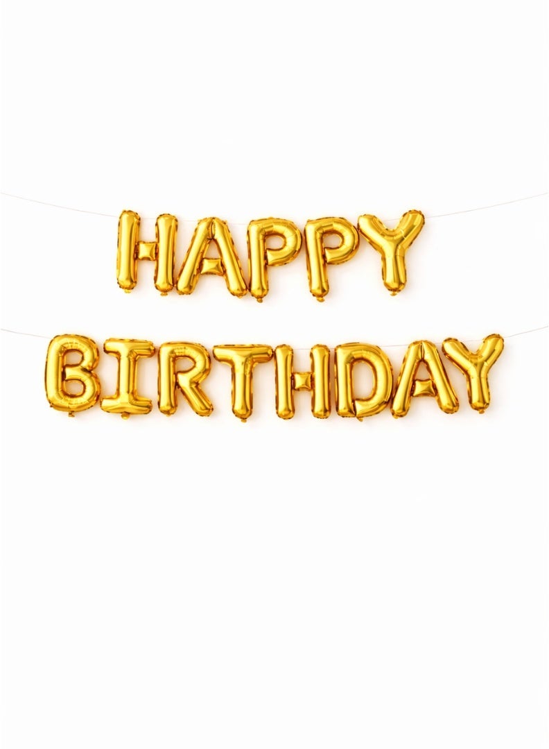 بارتي تايم طقم بانر بالونات فويل ذهبي "هابي بيرثداي" – زينة حفلات للنفخ بالهواء فقط - Image 1