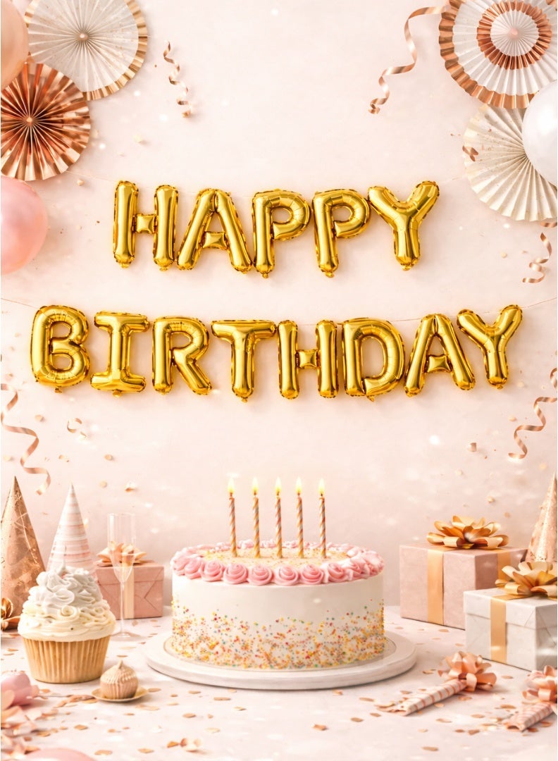 بارتي تايم طقم بانر بالونات فويل ذهبي "هابي بيرثداي" – زينة حفلات للنفخ بالهواء فقط - Image 2
