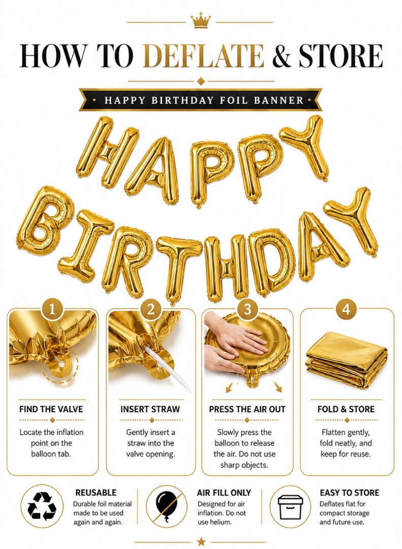 Party Time Happy Birthday Foil Balloon Banner Set 16 Inch Gold Letters Party Decoration - Image 5