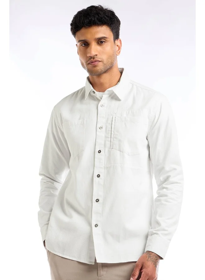 Beyoung White Full Sleeve Cotton Solid Shirt for Men