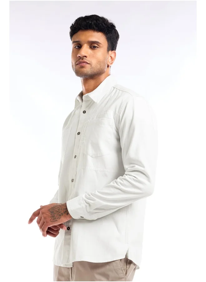 بيونغ White Full Sleeve Cotton Solid Shirt for Men