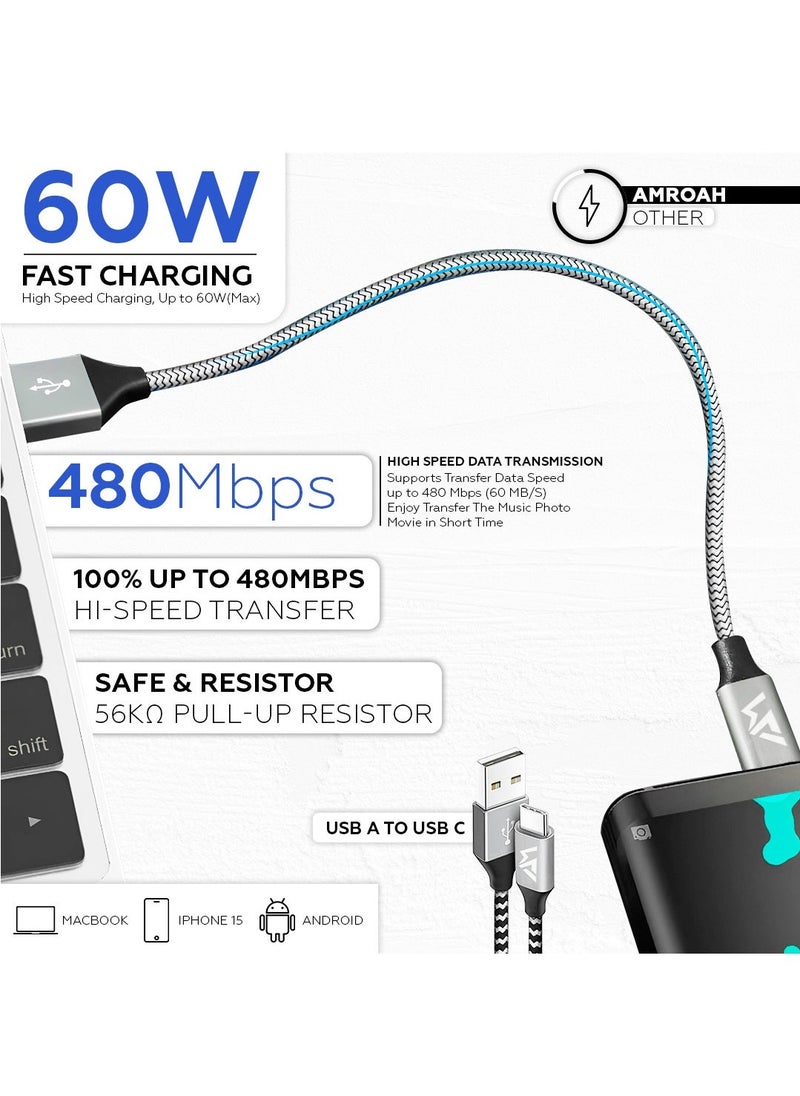 Raxoom 60W Cable Type A to Type С 2m, 480 Mbps Speed USB A to USB C Cable Fast Charging Cord for Phones Tablets Notebooks Apple iPhone 16 15 Pro Max Plus iPad Air Mini MacBook Samsung Galaxy S24 Xiaomi - Image 2