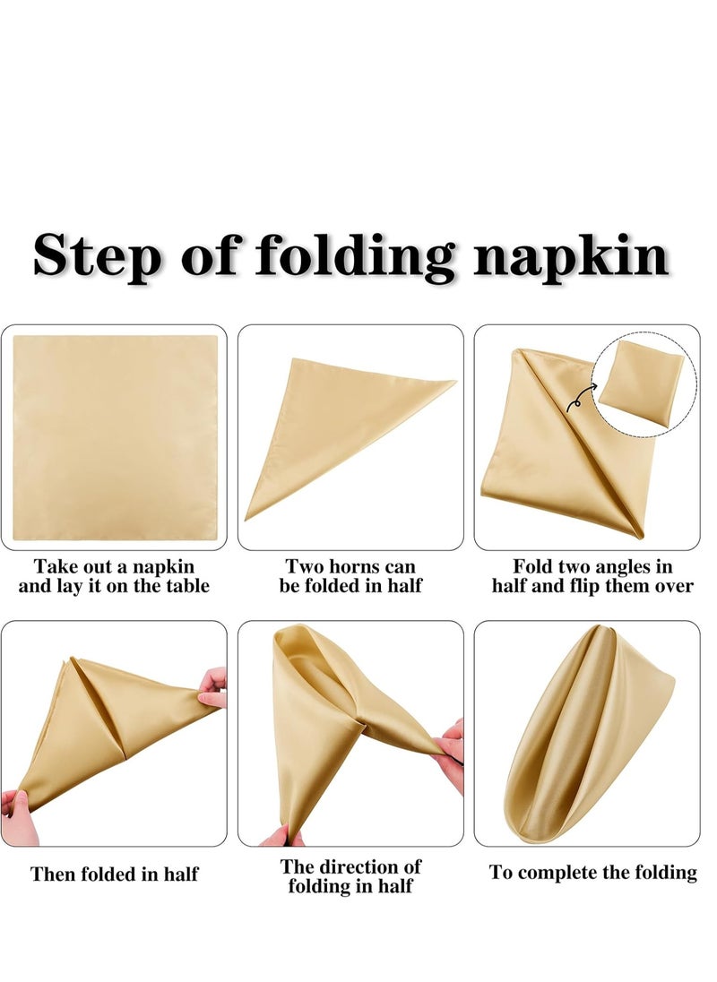 Mmmon 10 Pieces Satin Napkins Soft Dinner Napkins Square Table Napkins 17 x 17 Inches for Restaurant Weddings Party Dinner Decoration(Gold)  - Image 3