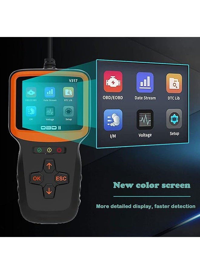 V317 Car OBD2 Scanner, Car Interior Parts Code Reader Car Fault Detector, supports 8 different languages, for all OBD II/EOBD protocol cars