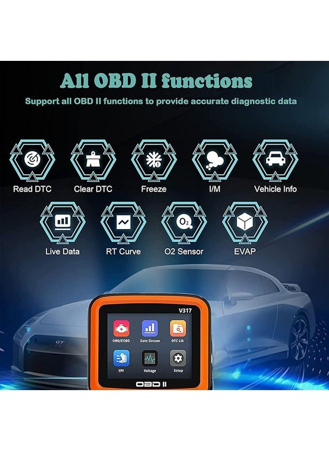 V317 Car OBD2 Scanner, Car Interior Parts Code Reader Car Fault Detector, supports 8 different languages, for all OBD II/EOBD protocol cars