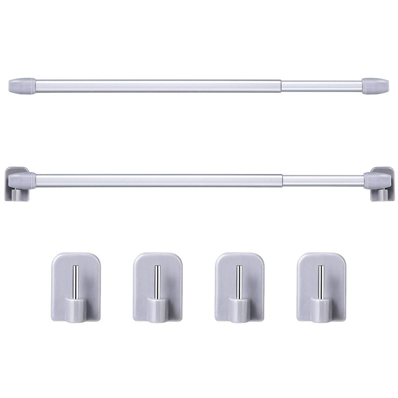 Jetec Jetec 2 Pieces Adjustable Plastic Net Curtain Rod 157275 Inch Self Adhesive Shower Curtain Rods for Window Cupboard Bars Tension Drill Less Accessories for Home Bathroom Hotel Silver