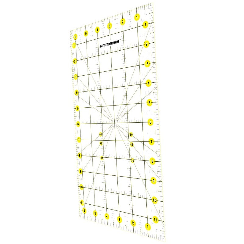 AUTOTOOLHOME Quilting Ruler Acrylic Quilters' Ruler for Easy Precision Cutting Fabric Paper, 6.5" x 12" for Quilting, Sewing & Crafts Template - Image 2
