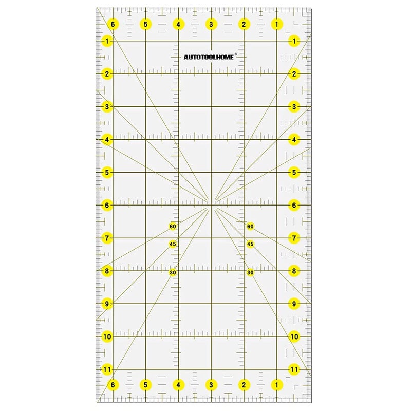 AUTOTOOLHOME Quilting Ruler Acrylic Quilters' Ruler for Easy Precision Cutting Fabric Paper, 6.5" x 12" for Quilting, Sewing & Crafts Template - Image 1