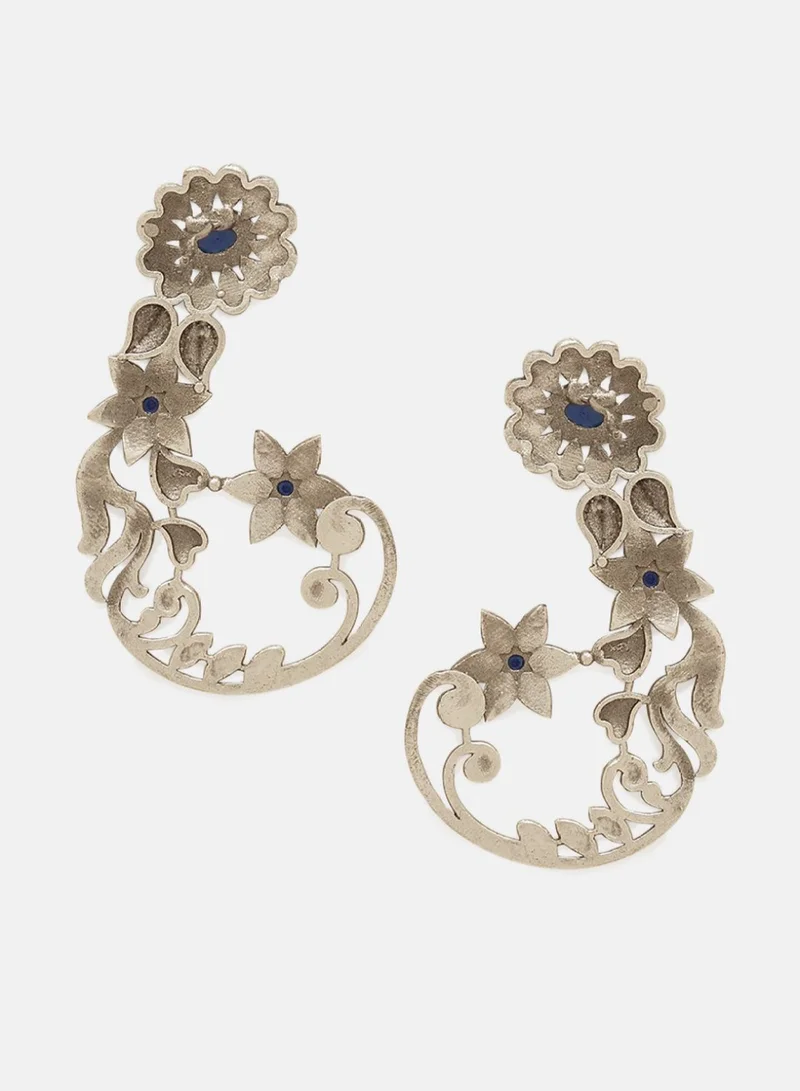 Priyaasi Floral Oxidised Artificial Stones Drop Earrings