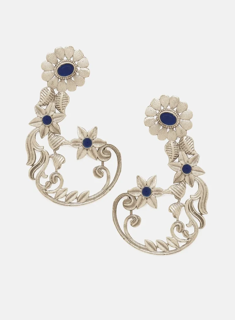 Priyaasi Floral Oxidised Artificial Stones Drop Earrings