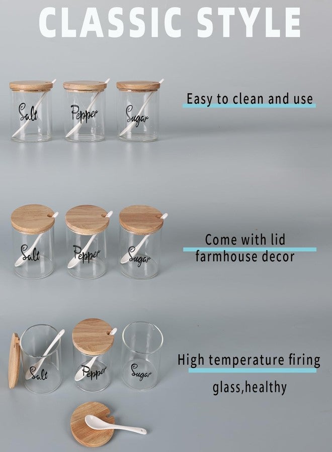 هاو توب أوعية زجاجية شفافة من هاوتوب للسكر والفلفل والملح مع ملعقة تقديم وغطاء، علب تخزين لسطح مطبخ ريفي، حامل موزع برطمانات للمطبخ المنزلي، 12 أونصة - Image 3