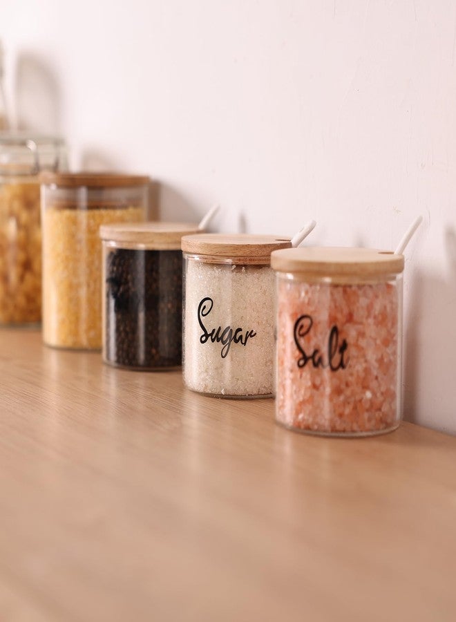 هاو توب أوعية زجاجية شفافة من هاوتوب للسكر والفلفل والملح مع ملعقة تقديم وغطاء، علب تخزين لسطح مطبخ ريفي، حامل موزع برطمانات للمطبخ المنزلي، 12 أونصة - Image 5