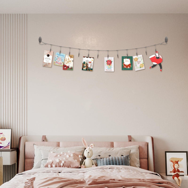 DEEKOUDT Multi-purpose steel wall hanging display wire rod with 12 clips Wall mounted photo display for hanging photos  postcards  notes and artwork in your home  bedroom and office (Alligator Clip) - Image 5