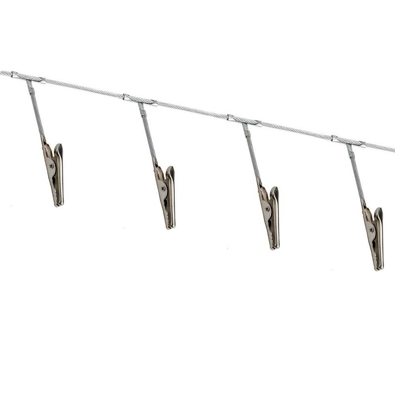 DEEKOUDT Multi-purpose steel wall hanging display wire rod with 12 clips Wall mounted photo display for hanging photos  postcards  notes and artwork in your home  bedroom and office (Alligator Clip) - Image 1