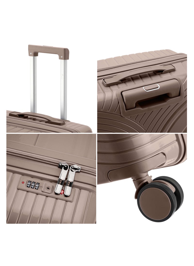 SENATOR - Unisex Hard Case Carry On Luggage Lightweight PP Fashion Trolley Luggage with 360° Degree 4 Twin Wheel and Safe Zippers KH1010 Khaki - Image 1