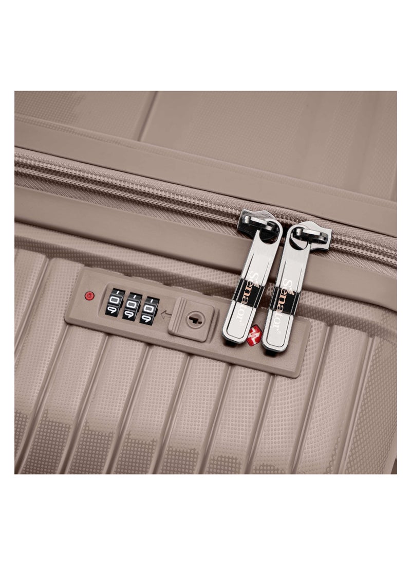 SENATOR - Unisex Hard Case Carry On Luggage Lightweight PP Fashion Trolley Luggage with 360° Degree 4 Twin Wheel and Safe Zippers KH1010 Khaki - Image 1