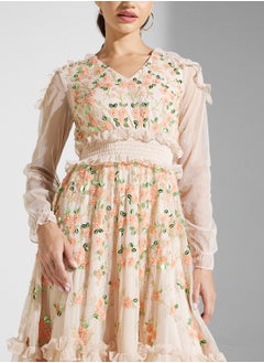 Frock and Frill Embellished V Neck Knee Lenth Dress  - Image 3