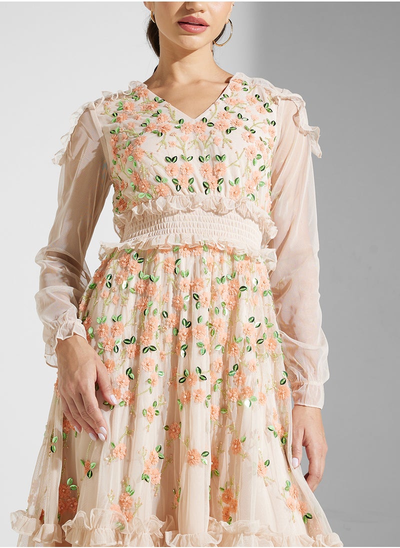 Frock and Frill Floral Tulle Midi Dress  - Image 3