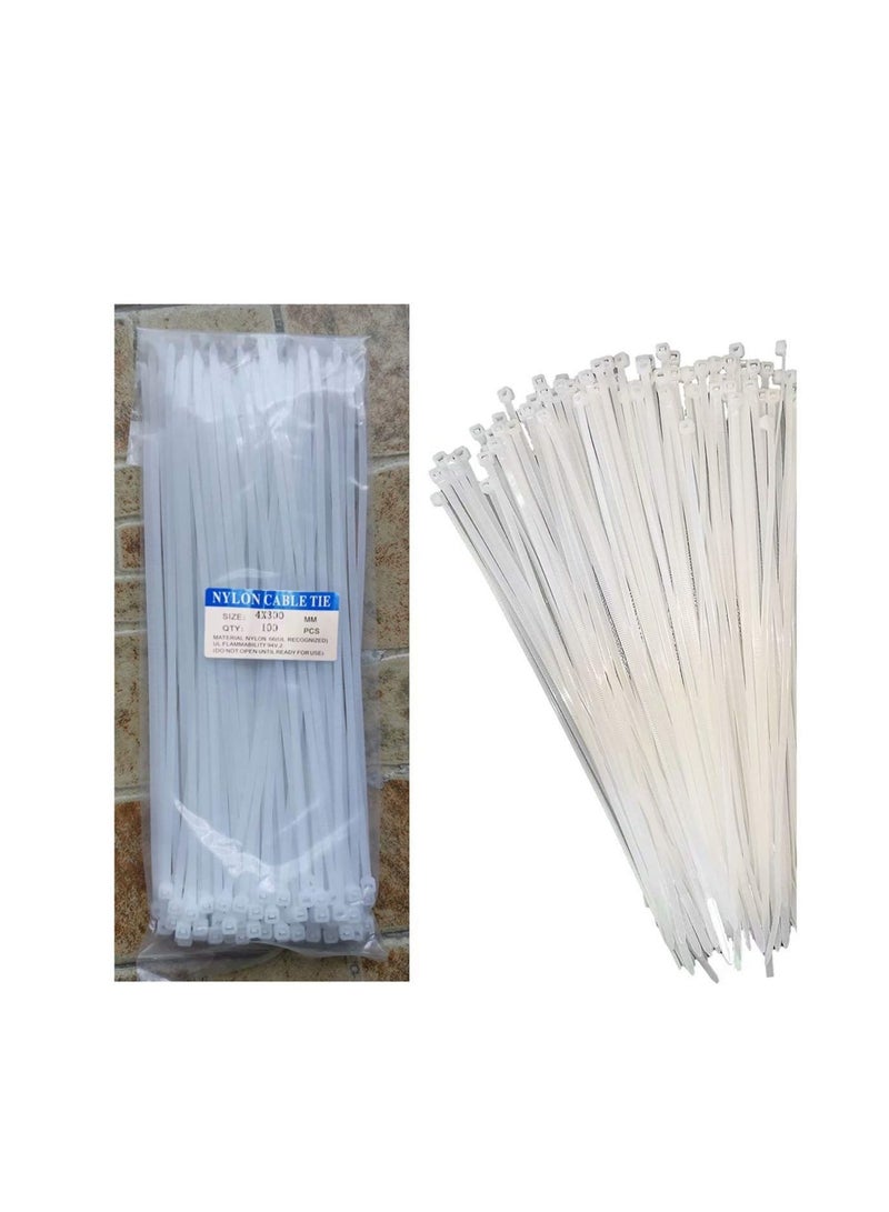 Terabyte رباطات كابل شفافة بيضاء 300 مم × 4 مم (100 عبوة) - Image 1