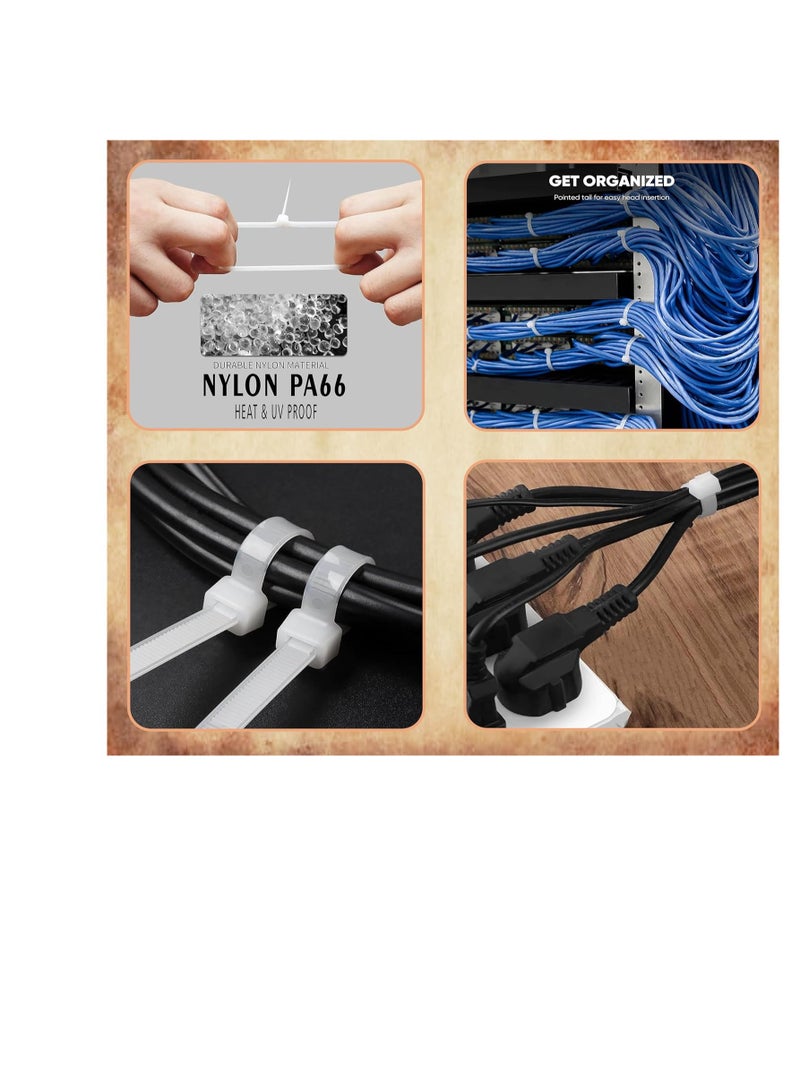 Terabyte رباطات كابل شفافة بيضاء 300 مم × 4 مم (100 عبوة) - Image 5