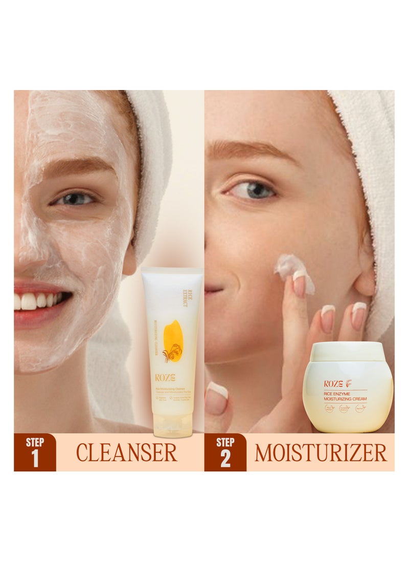 ROZE Roze Skin Care Set | Rice Facial Cleanser 120ml | Rice Enzyme Moisturizing Cream 50g | No Dark Spots | Radiant Glow  - Image 4