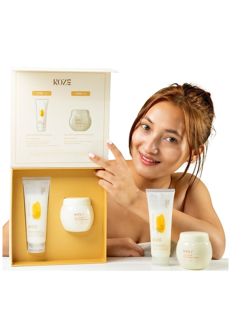 ROZE Roze Skin Care Set | Rice Facial Cleanser 120ml | Rice Enzyme Moisturizing Cream 50g | No Dark Spots | Radiant Glow  - Image 1
