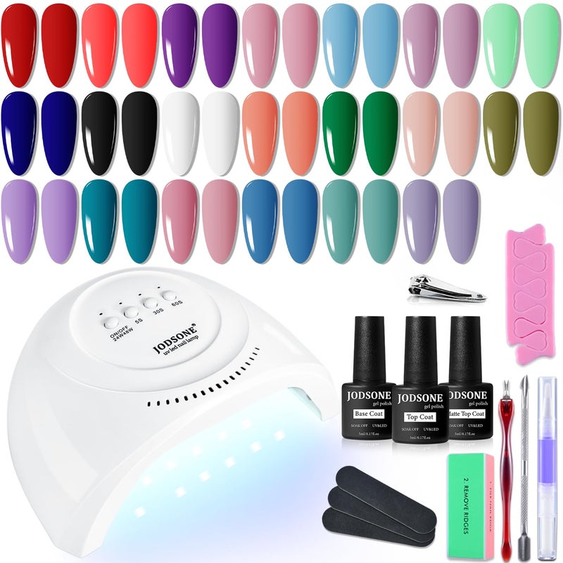 JODSONE 23 PCS Gel Nail Polish Kit with U V Light Popular Color with Durable Base Coat Matte Glossy Top Coat - Image 1