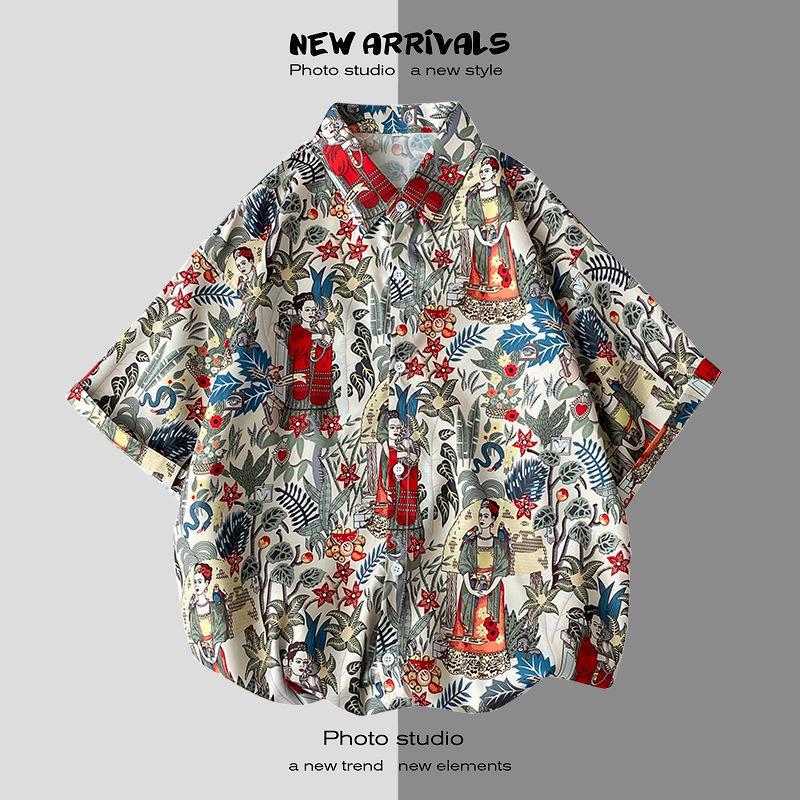 Thai Short-Sleeved Printed Shirt for Men on the Beach, Handsome Retro Hong Kong Style Vintage Floral Versatile Trendy Wholesale - Image 1