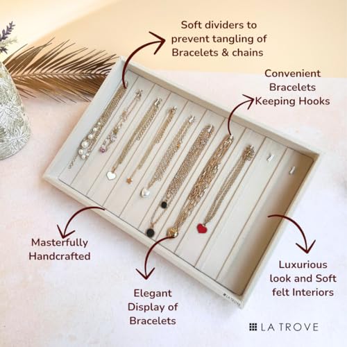 La Trove Velvet Bracelet Organizer Tray for Drawer | Premium Jewelry Display Holder for Bracelets, Chains & Bangles Storage | Wardrobe Jewellery Tray | Cream - Image 2