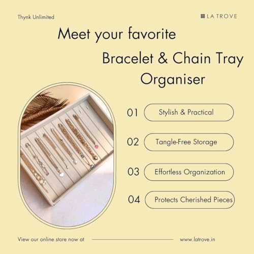 La Trove Velvet Bracelet Organizer Tray for Drawer | Premium Jewelry Display Holder for Bracelets, Chains & Bangles Storage | Wardrobe Jewellery Tray | Cream - Image 5