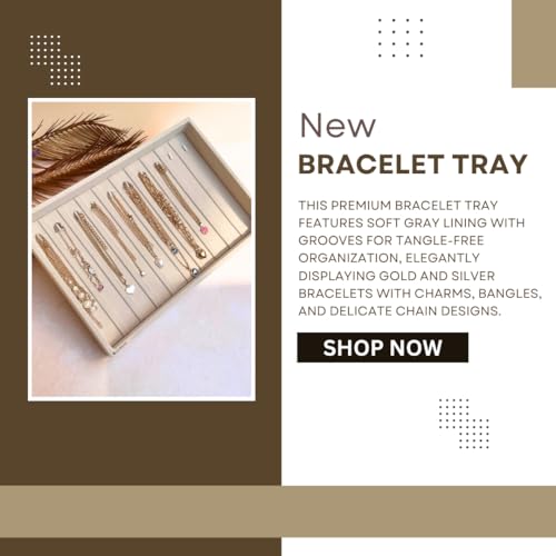 La Trove Velvet Bracelet Organizer Tray for Drawer | Premium Jewelry Display Holder for Bracelets, Chains & Bangles Storage | Wardrobe Jewellery Tray | Cream - Image 4