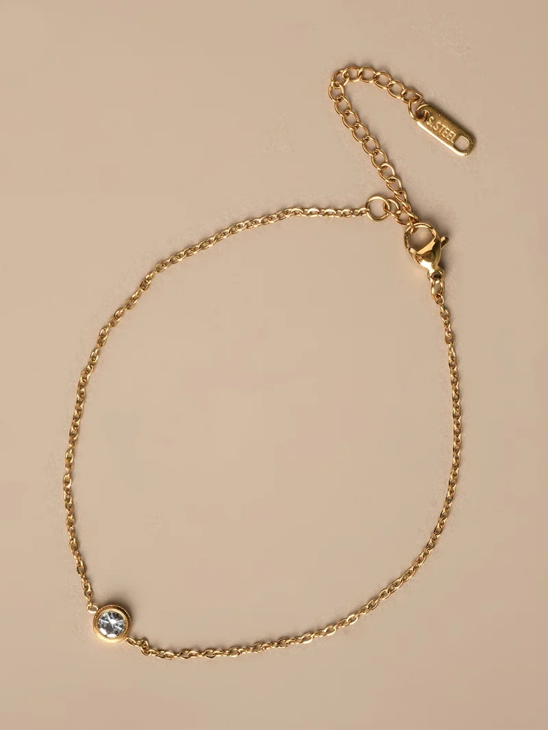 بالموناس PALMONAS 18k Gold Tone Plated Dainty Stone Anklet
 for Women
