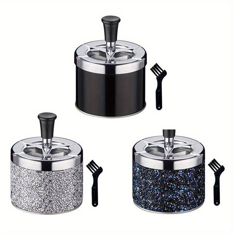Blue Push Down Ashtray Windproof Spinning Desktop Metal Smokers Outdoor Home - Image 1