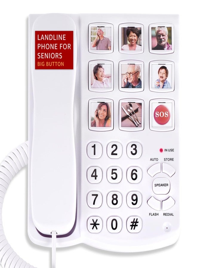 Uvital Big Button Phone for Seniors, Corded Landline Phone with 9 One-Touch Dialing Big Buttons, Hands-Free Calling, Loud Ringer, Easy to Use for Visually Impaired Telephone for Seniors - Image 1