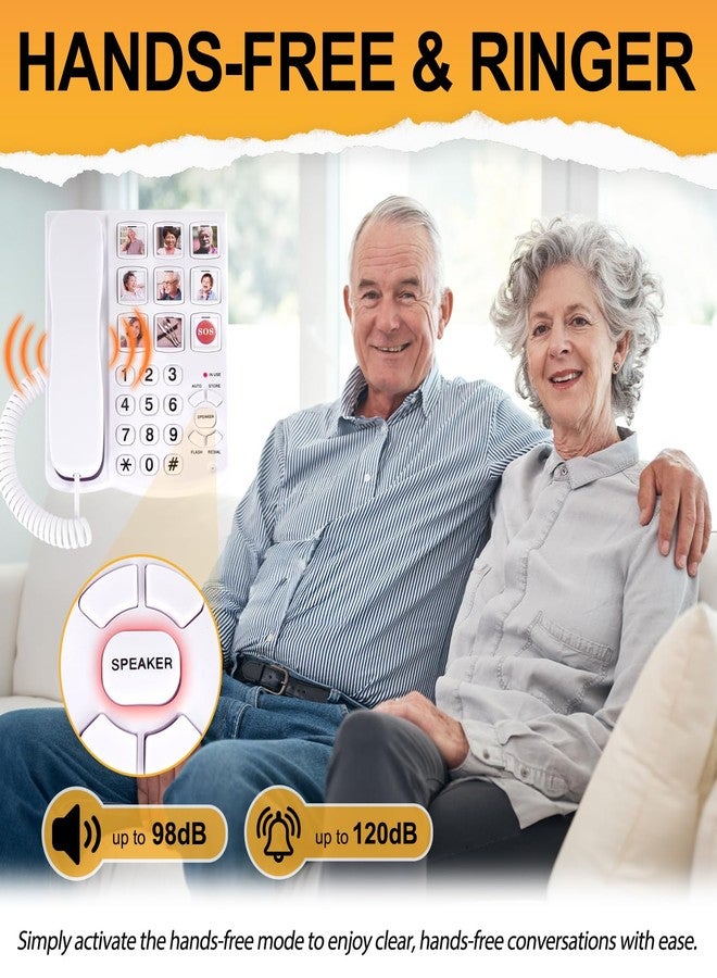 Uvital Big Button Phone for Seniors, Corded Landline Phone with 9 One-Touch Dialing Big Buttons, Hands-Free Calling, Loud Ringer, Easy to Use for Visually Impaired Telephone for Seniors - Image 3