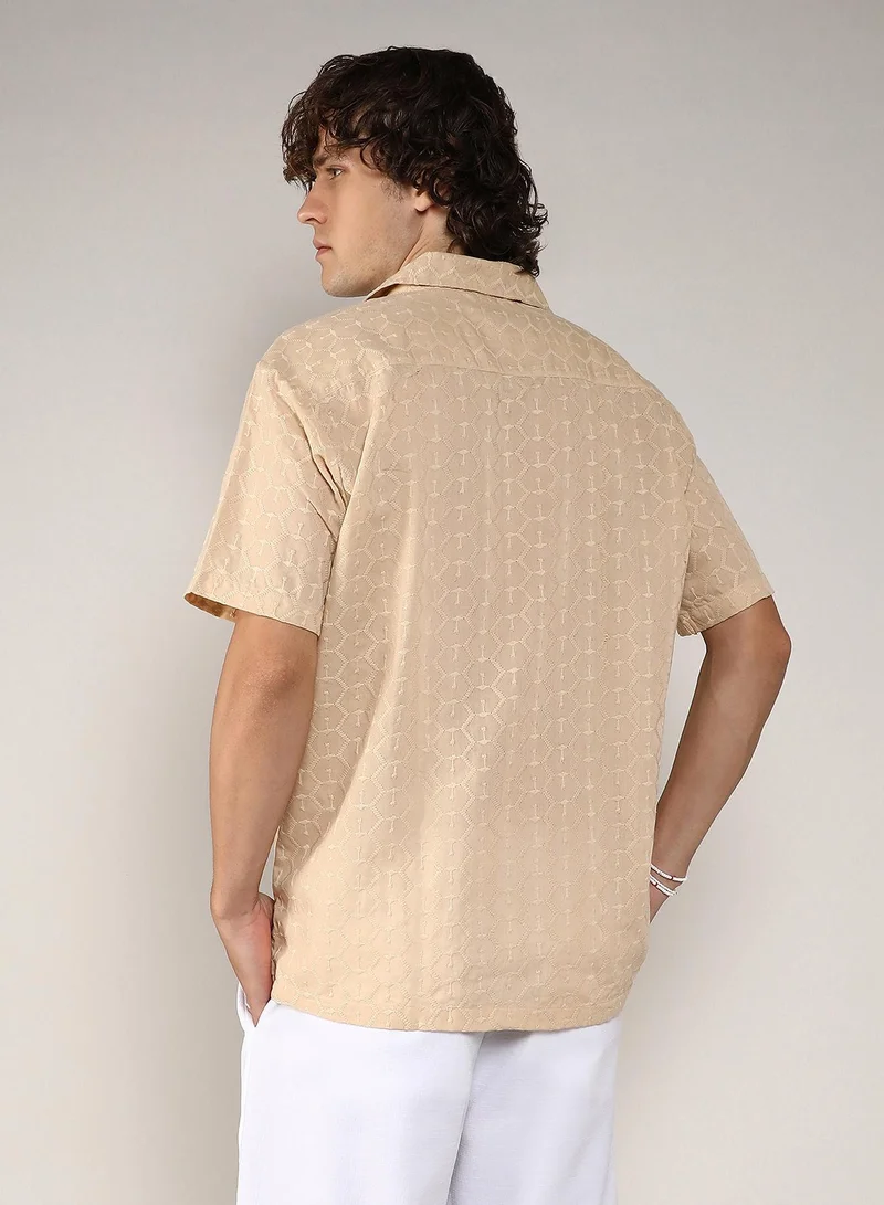 CAHOOT  Men's Beige Embroidered Geometric Shirt for Men | Best Price UAE