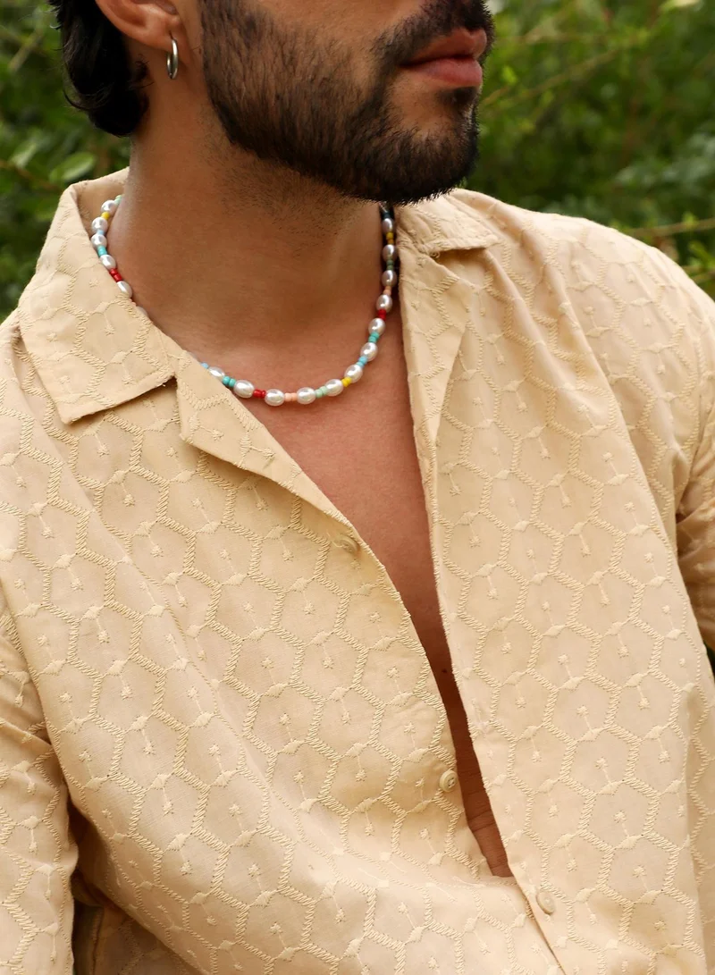 CAHOOT  Men's Beige Embroidered Geometric Shirt for Men | Best Price UAE