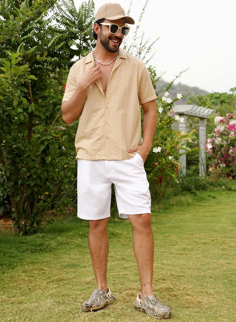 CAHOOT  Men's Beige Embroidered Geometric Shirt for Men | Best Price UAE