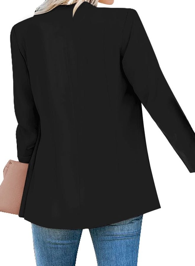 luvamia Women's Casual Long Sleeve Lapel Button Slim Work Office Blazer Jacket, B Black, L - Image 2
