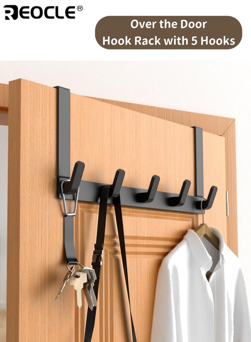 ريوكل فوق رف خطاف الباب مع 5 خطافات شماعات باب متعددة الاستخدامات للمعاطف والمناشف والحقائب والمفاتيح والقبعات مثالية لمدخل غرفة نوم الحمام خلف الباب موفر للمساحة قوي - Image 1