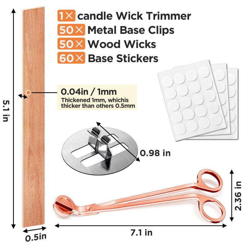 CollectHall 100 Pcs Thickened Wood Wicks, Wood Wicks for Candles Making with Wick Trimmer, Candle Wicks 5.1Ã—0.5Ã—0.04 Inches for DIY Candle-Making, Long Lasting Flame, Easy to Burn (50 Sets) - Image 2