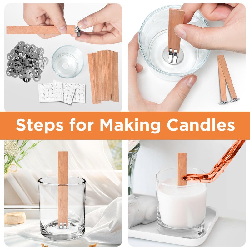 CollectHall 100 Pcs Thickened Wood Wicks, Wood Wicks for Candles Making with Wick Trimmer, Candle Wicks 5.1Ã—0.5Ã—0.04 Inches for DIY Candle-Making, Long Lasting Flame, Easy to Burn (50 Sets) - Image 4
