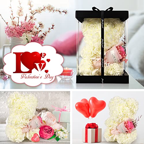 K KYMAKE Rose Bear Valentines Gifts for Women Rose Bear Teddy Bear with Box,One Hundred I Love You Language Necklace,Cute Romantic Wedding Anniversary Birthday Gift - Image 3